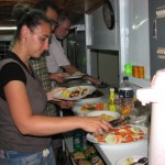 Luisa and others getting dinner on the M/V Kokilmoni.